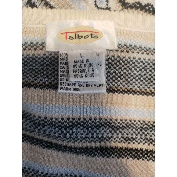 Talbots White Blue Fair Isle Print Button-Up Cardigan Sweater Size Large - Picture 3 of 7